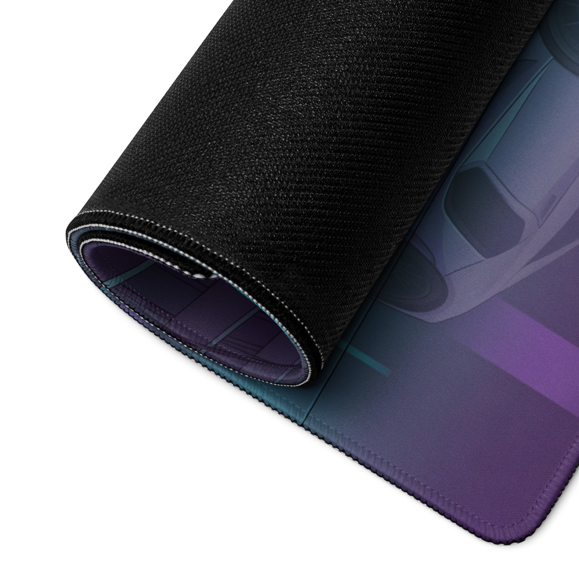 Lamborghini Aventador Inspired White Purple Vaporwave Gaming Mouse Pad – Neon Aircraft Hangar Desk Mat, Retro Futuristic Supercar Digital Art