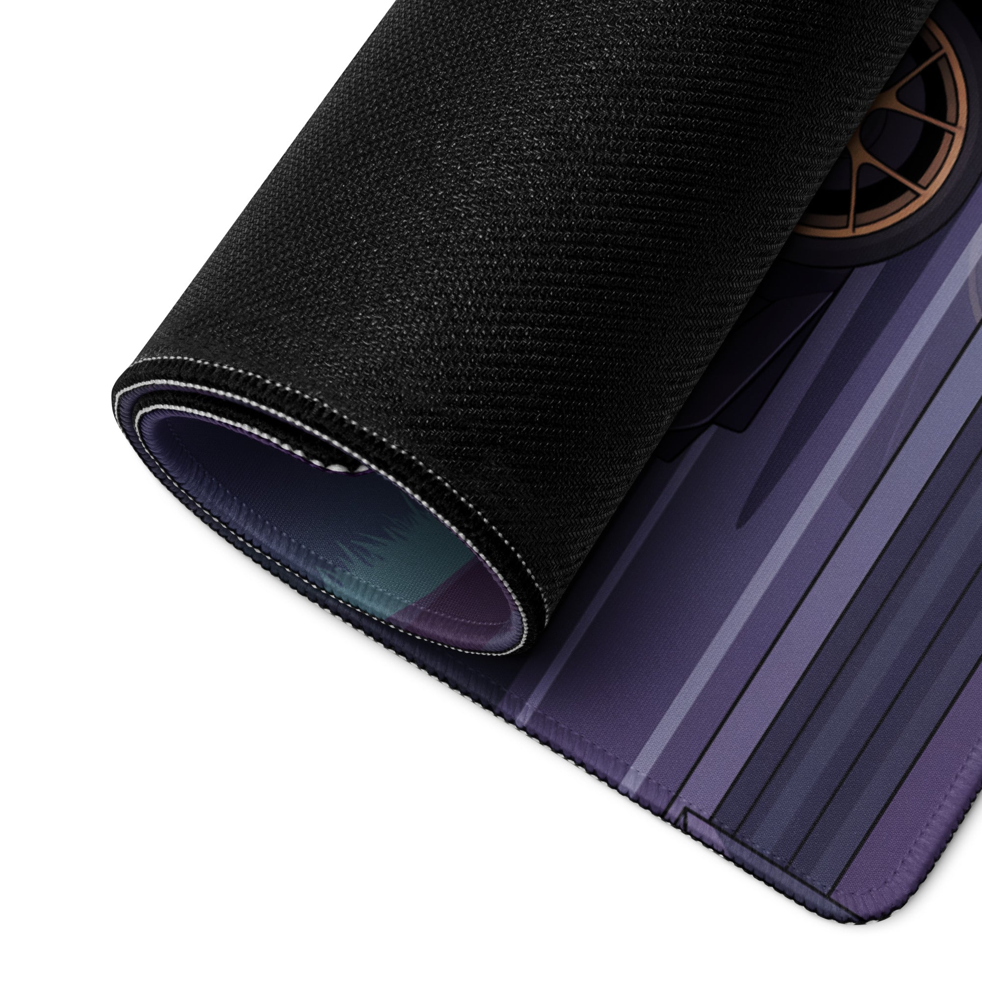 Apollo Intensa Emozione Inspired Black Gold Vaporwave Gaming Mouse Pad – Neon Mountain Highway Desk Mat, Retro Futuristic Hypercar Digital Art