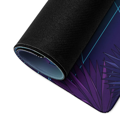 Aston Martin Vantage GT3 Inspired Teal Purple Vaporwave Gaming Mouse Pad – Neon Desert Grid Desk Mat, Retro Futuristic Racing Car Digital Art