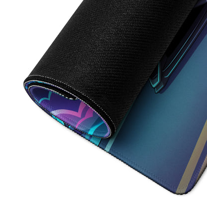 Lamborghini Huracán Inspired White Purple Vaporwave Gaming Mouse Pad – Neon Crystal Highway Desk Mat, Retro Futuristic Supercar Digital Art