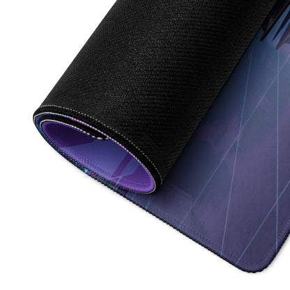 Aston Martin Vulcan Inspired Gunmetal Purple Vaporwave Gaming Mouse Pad – Neon Reflective Grid Desk Mat, Futuristic Hypercar Digital Artwork