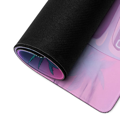 Bugatti Chiron Super Sport Inspired White Pink Vaporwave Gaming Mouse Pad – Neon Tropical Ruins Desk Mat, Retro Futuristic Hypercar Digital Art