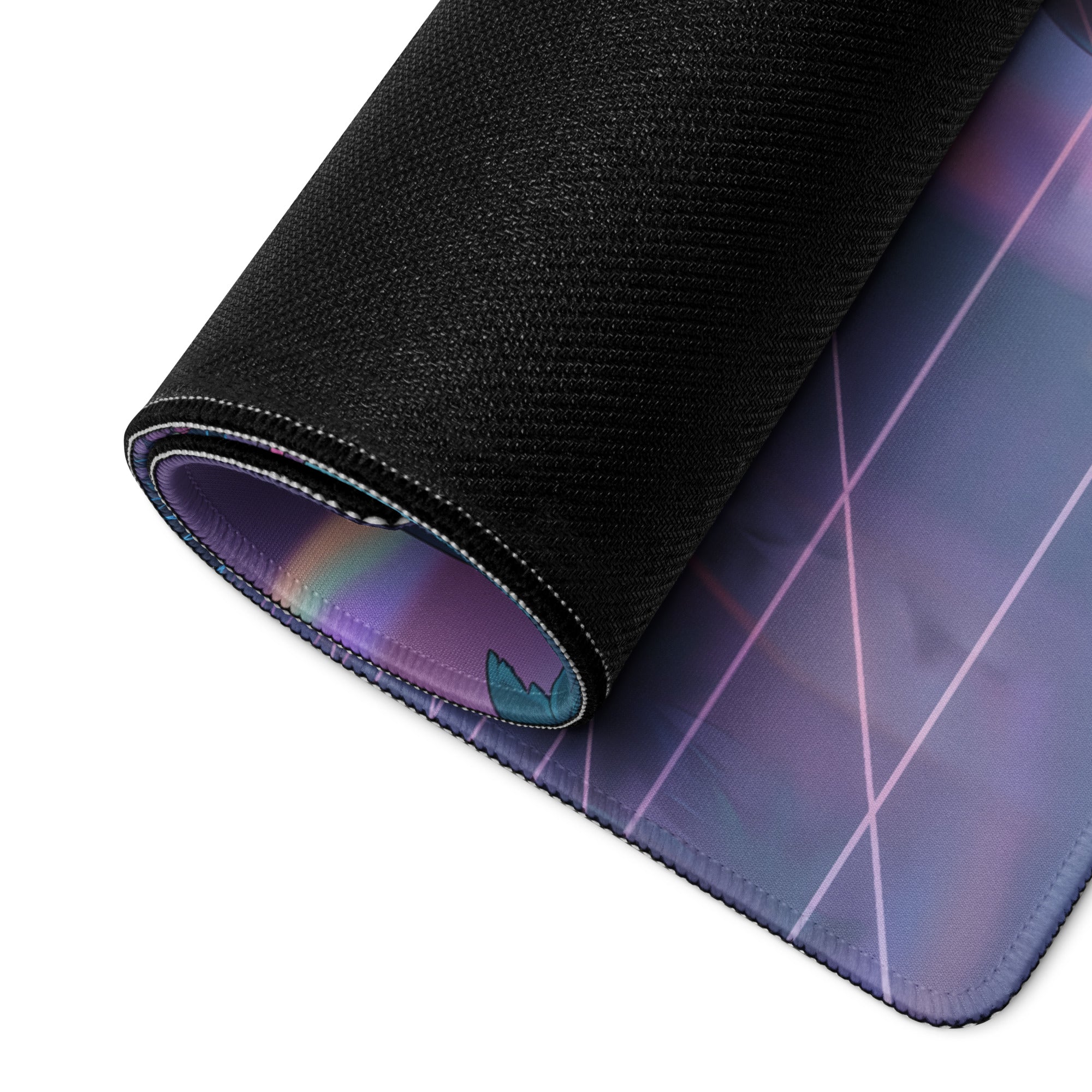 Aprilia RSV4 Xtrenta Inspired Purple Silver Vaporwave Gaming Mouse Pad – Neon Futuristic City Desk Mat, Retro Cyber Superbike Digital Artwork