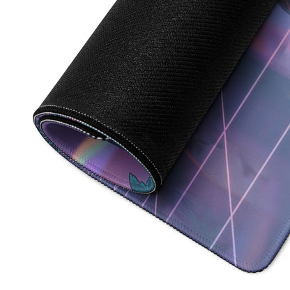 Aprilia RSV4 Xtrenta Inspired Purple Silver Vaporwave Gaming Mouse Pad – Neon Futuristic City Desk Mat, Retro Cyber Superbike Digital Artwork