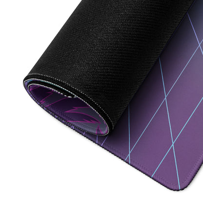 Yamaha YZF-R1 Inspired Blue Purple Vaporwave Gaming Mouse Pad – Neon Palm Grid Desk Mat, Retro Futuristic Synthwave Motorcycle Digital Art