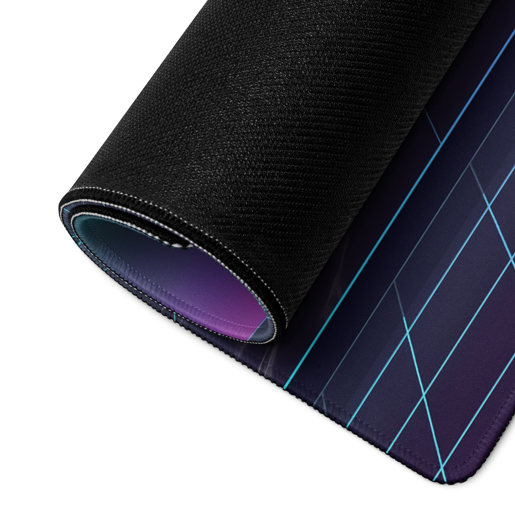 Ducati Panigale V4R Inspired Teal Purple Vaporwave Gaming Mouse Pad – Neon Grid Desk Mat, Retro Futuristic Supersport Motorcycle Digital Art