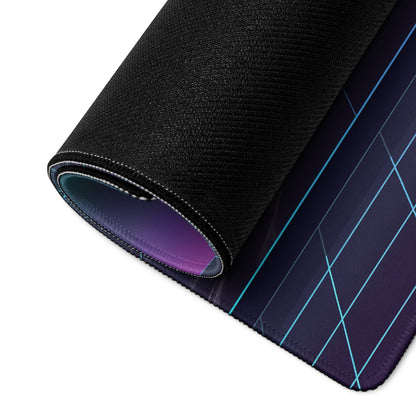 Ducati Panigale V4R Inspired Teal Purple Vaporwave Gaming Mouse Pad – Neon Grid Desk Mat, Retro Futuristic Supersport Motorcycle Digital Art