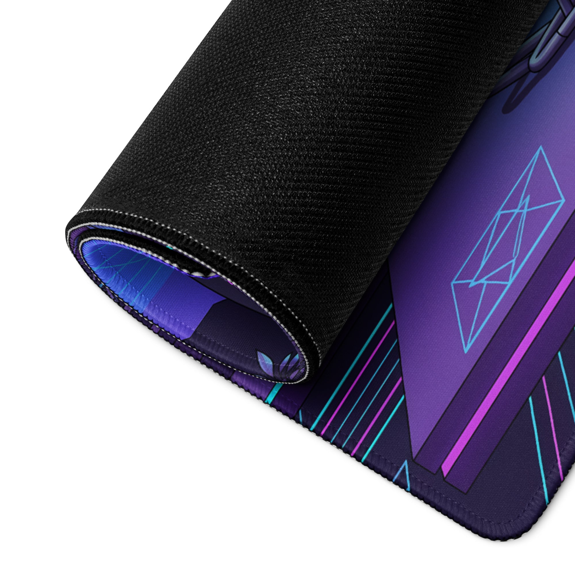 Yamaha R6 Inspired Blue Purple Vaporwave Gaming Mouse Pad – Neon Futuristic City Desk Mat, Retro Synthwave Sportbike Digital Art