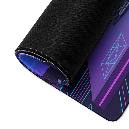 Yamaha R6 Inspired Blue Purple Vaporwave Gaming Mouse Pad – Neon Futuristic City Desk Mat, Retro Synthwave Sportbike Digital Art