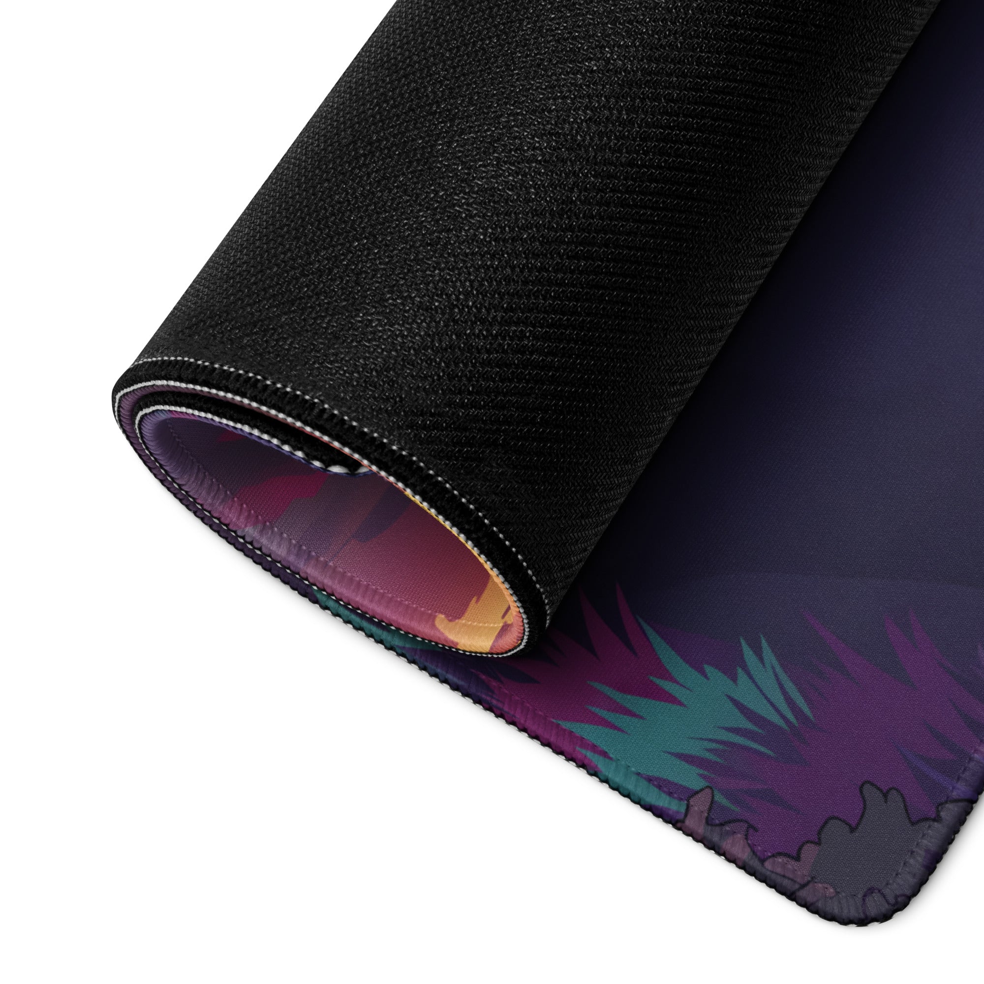 BMW R nineT Inspired Silver Purple Vaporwave Gaming Mouse Pad – Stormy Sunset Road Desk Mat, Neon Lightning Café Racer Digital Art