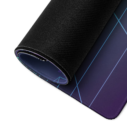 Ducati Panigale V4 Inspired Silver Blue Vaporwave Gaming Mouse Pad – Neon Grid Desk Mat, Retro Futuristic Synthwave Superbike Digital Art