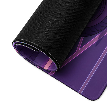 Sportster S Inspired Purple Gold Vaporwave Gaming Mouse Pad – Neon Cyber Garage Desk Mat, Retro Futuristic Cruiser Digital Art
