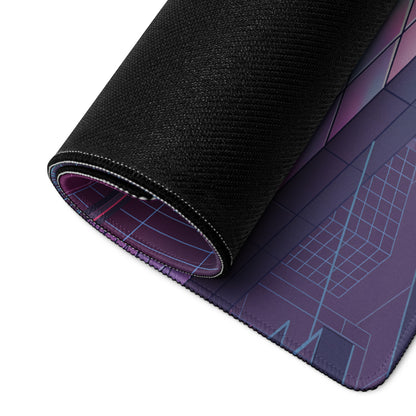 Yamaha R1 Inspired Blue Purple Vaporwave Gaming Mouse Pad – Neon Cyber City Grid Desk Mat, Retro Futuristic Superbike Digital Art