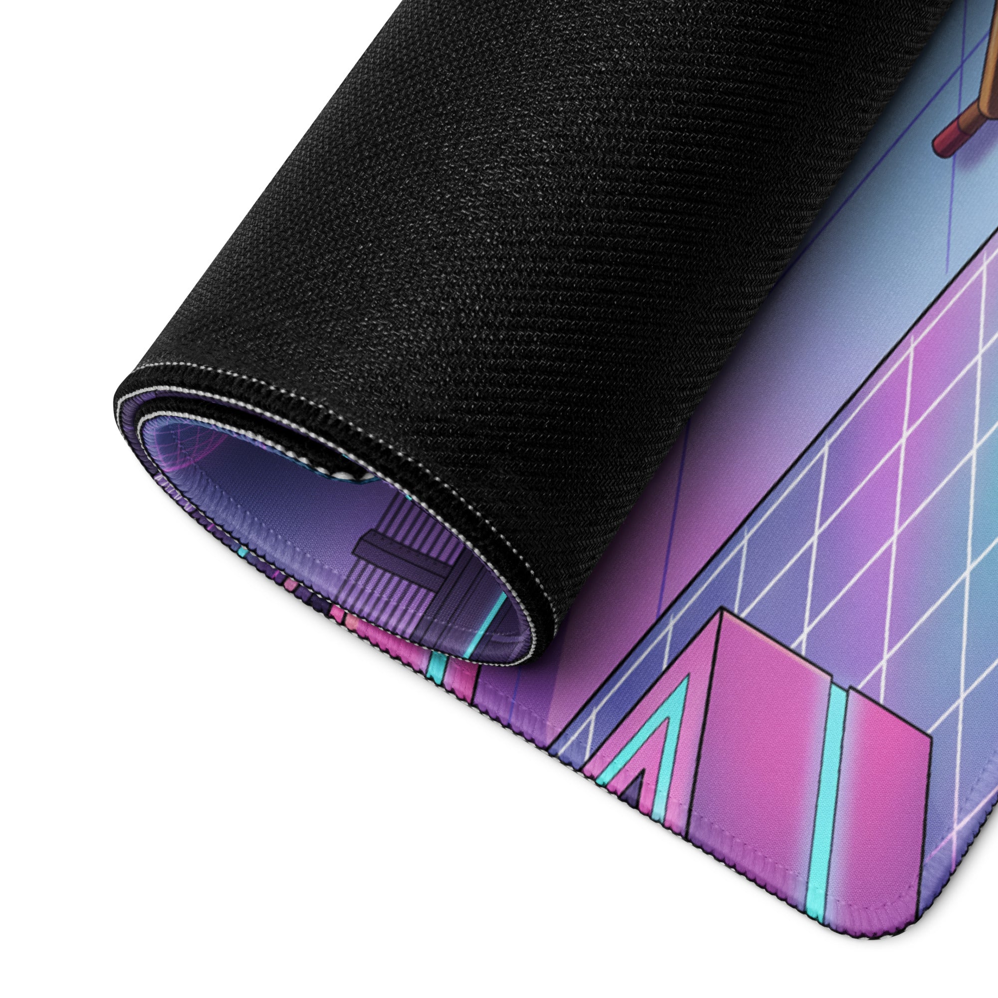 Yamaha YZF-R1 Inspired Blue Purple Vaporwave Gaming Mouse Pad – Neon Cyber City Desk Mat, Retro Futuristic Sportbike Digital Art