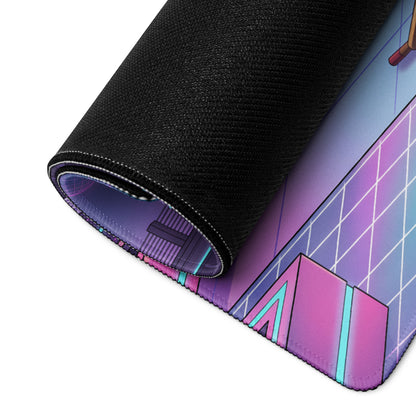 Yamaha YZF-R1 Inspired Blue Purple Vaporwave Gaming Mouse Pad – Neon Cyber City Desk Mat, Retro Futuristic Sportbike Digital Art