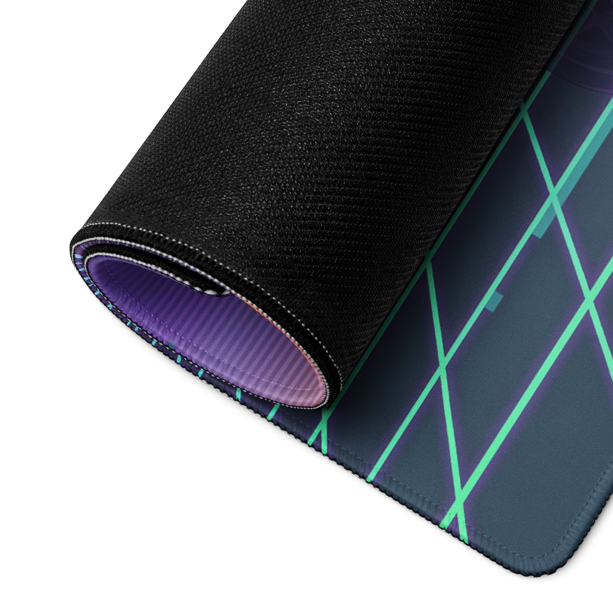 Ducati Panigale V4 Inspired Teal Purple Vaporwave Gaming Mouse Pad – Neon Sunset Grid Desk Mat, Retro Futuristic Palm Tree Motorcycle Digital Art