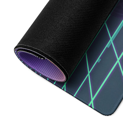Ducati Panigale V4 Inspired Teal Purple Vaporwave Gaming Mouse Pad – Neon Sunset Grid Desk Mat, Retro Futuristic Palm Tree Motorcycle Digital Art