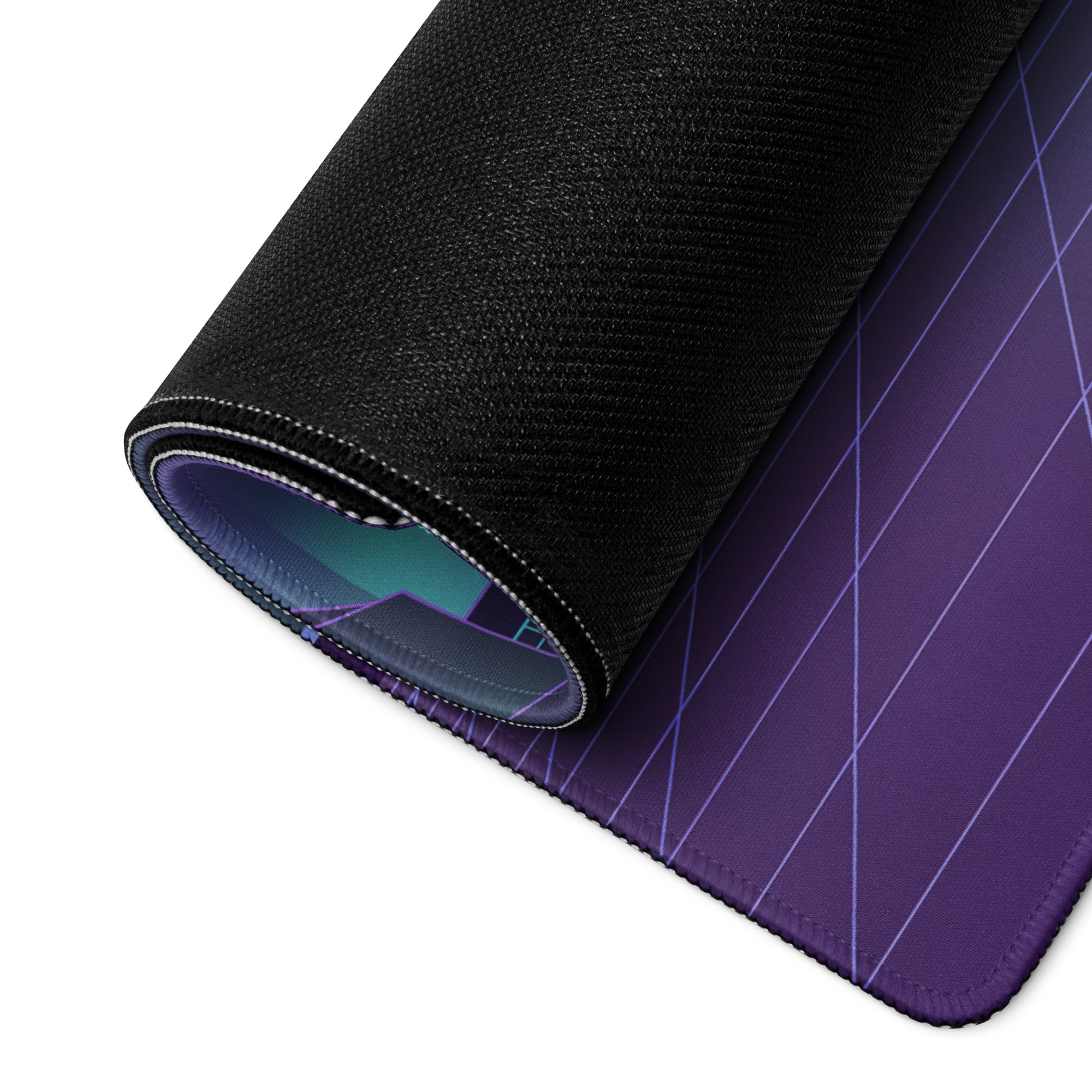 BMW S1000RR Inspired White Teal Vaporwave Gaming Mouse Pad – Neon Purple Cyber City Desk Mat, Futuristic Skyline Sportbike Digital Art