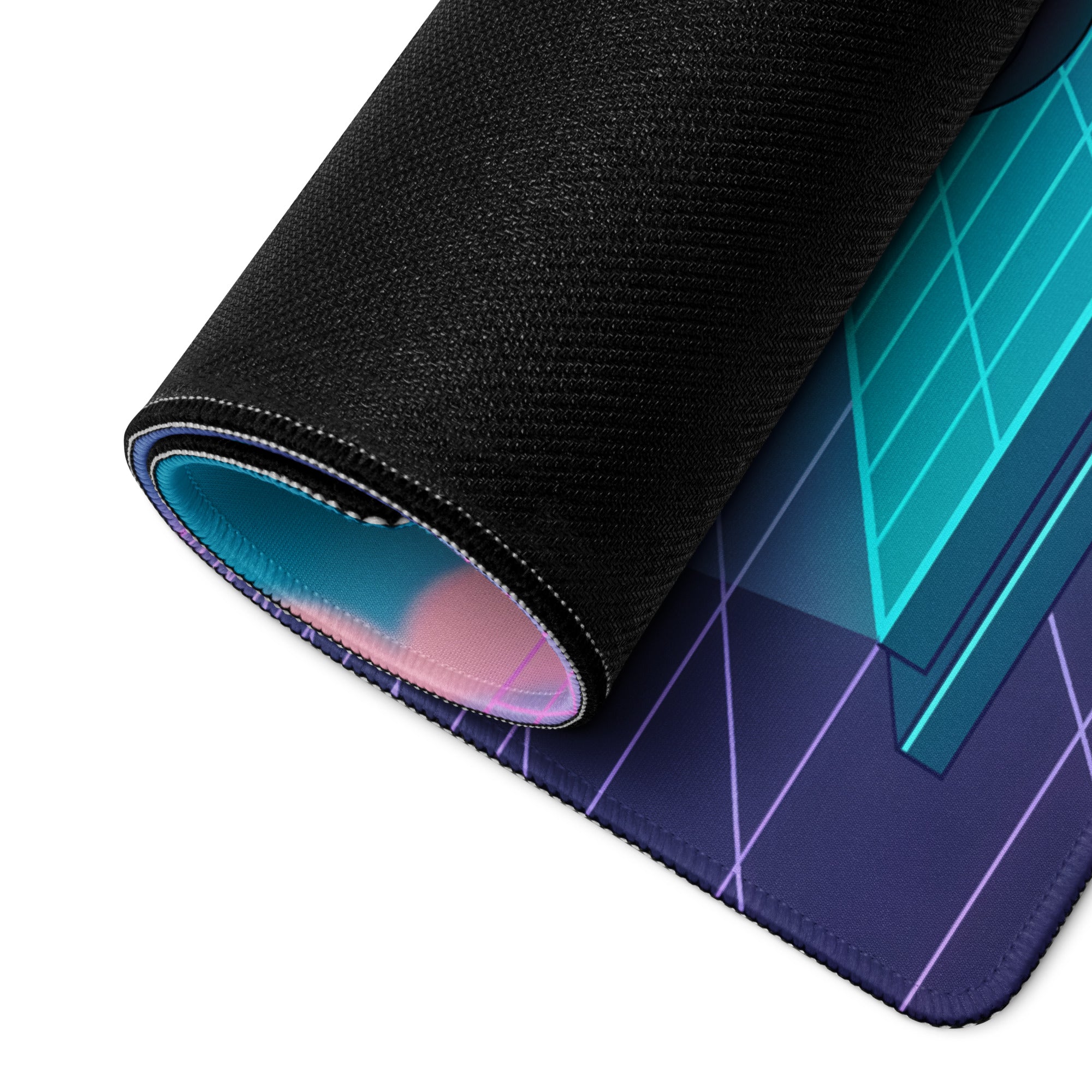 Kawasaki Ninja H2 Inspired Black Teal Vaporwave Gaming Mouse Pad – Neon Pink Retro City Desk Mat, Futuristic Sunset Grid Sportbike Digital Art