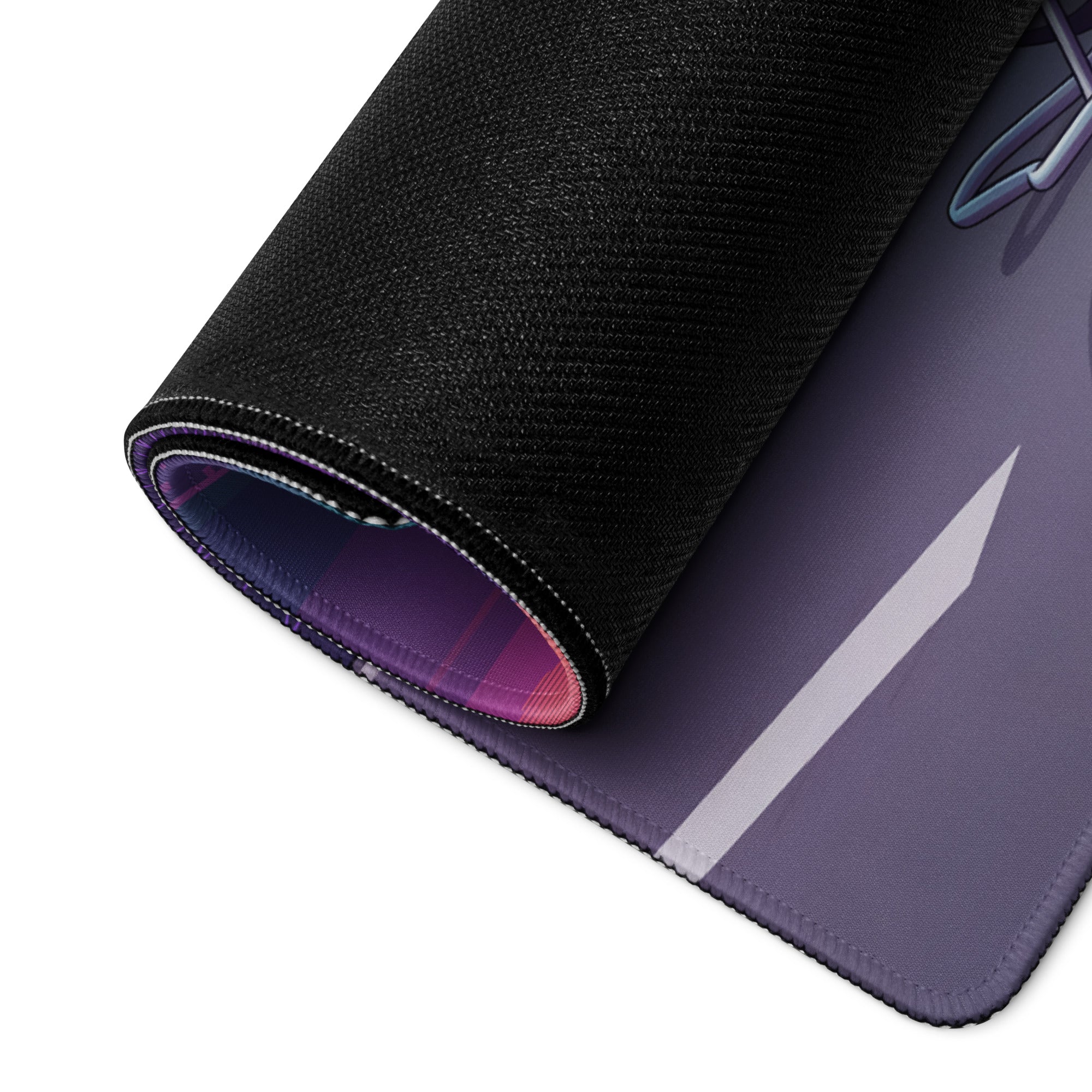 Yamaha YZF-R1M Inspired Silver Purple Vaporwave Gaming Mouse Pad – Neon Sunset Grid Desk Mat, Retro Futuristic Mountain Sportbike Digital Art