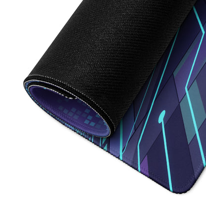 Yamaha R1 Inspired Blue Purple Vaporwave Gaming Mouse Pad – Neon Cyber City Desk Mat, Retro Futuristic Synthwave Sportbike Vector Art, 80s Aesthetic Gamer Desk Decor