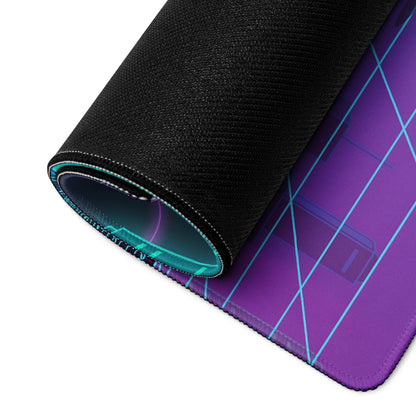 Ducati Panigale V4S Inspired Red Cyan Vaporwave Gaming Mouse Pad – Neon Grid City Desk Mat, Retro Futuristic Synthwave Sportbike Vector Art