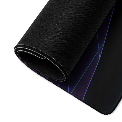 Black neon vaporwave gaming mouse pad with textured surface and subtle purple blue geometric edge lines for desk use