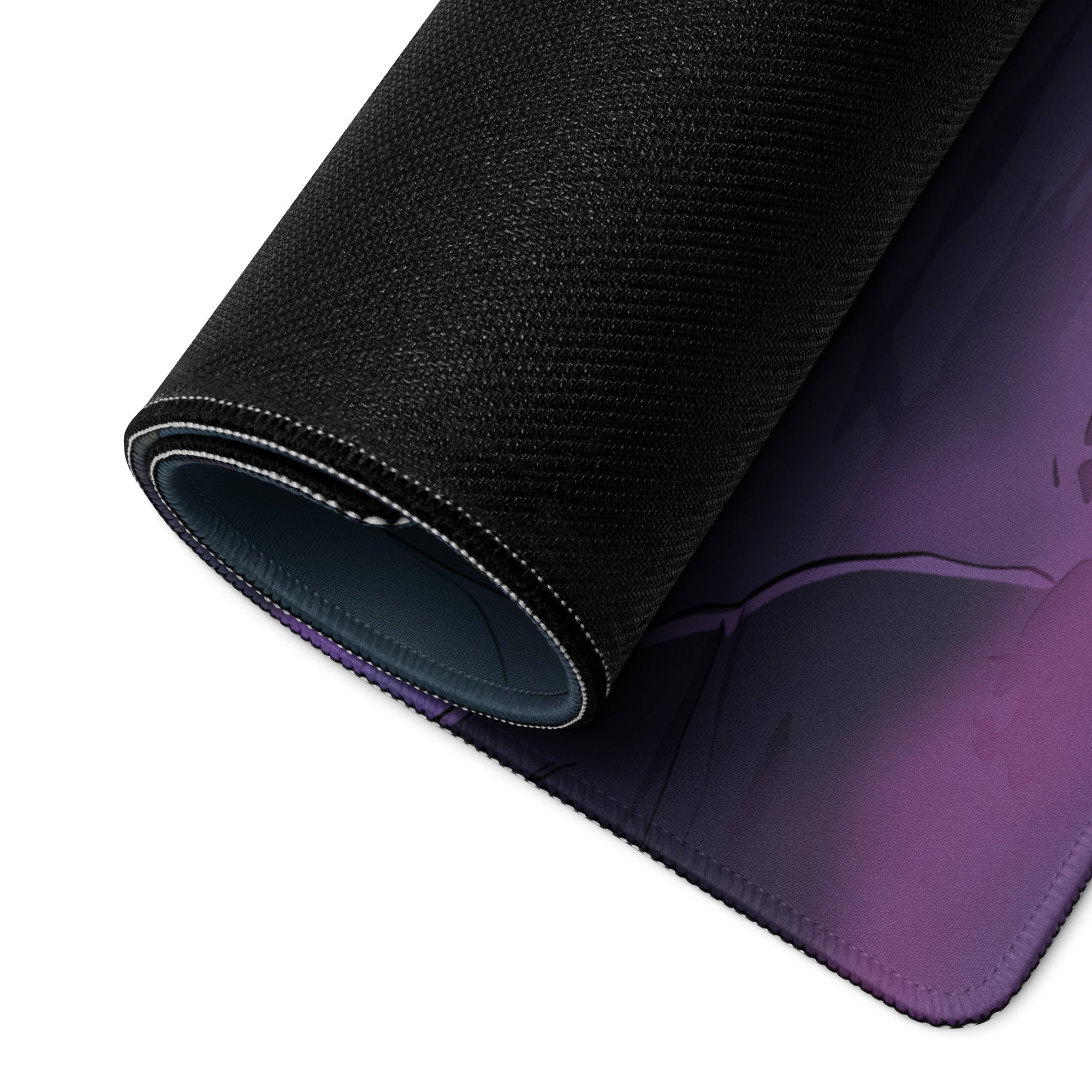 Black textured mousepad with purple gradient neon ruins vaporwave design non-slip large digital art surface