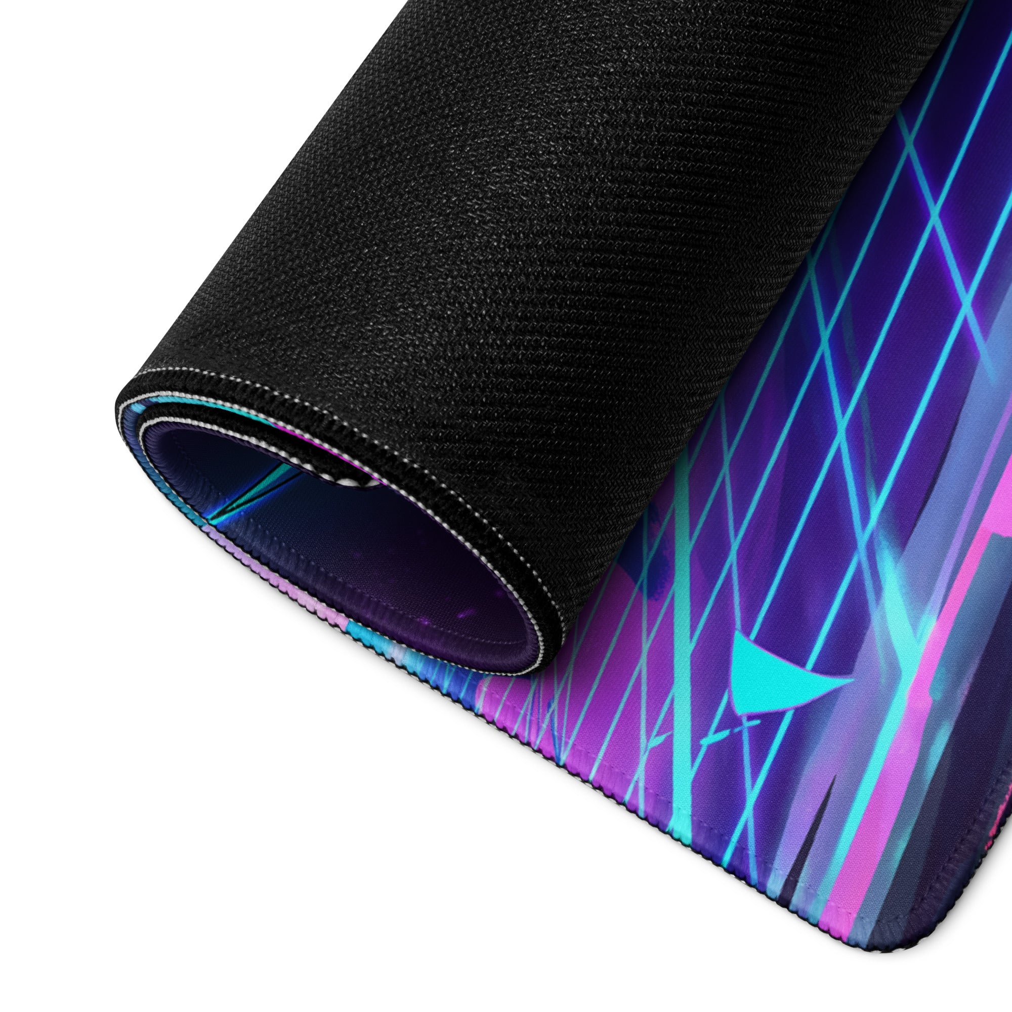 Neon Vaporwave Gaming Pad - Gaming Mouse Pad Purple Neon Blue Desktop Setup Vaporwave Cyberpunk Vibrant Mood Digital Art