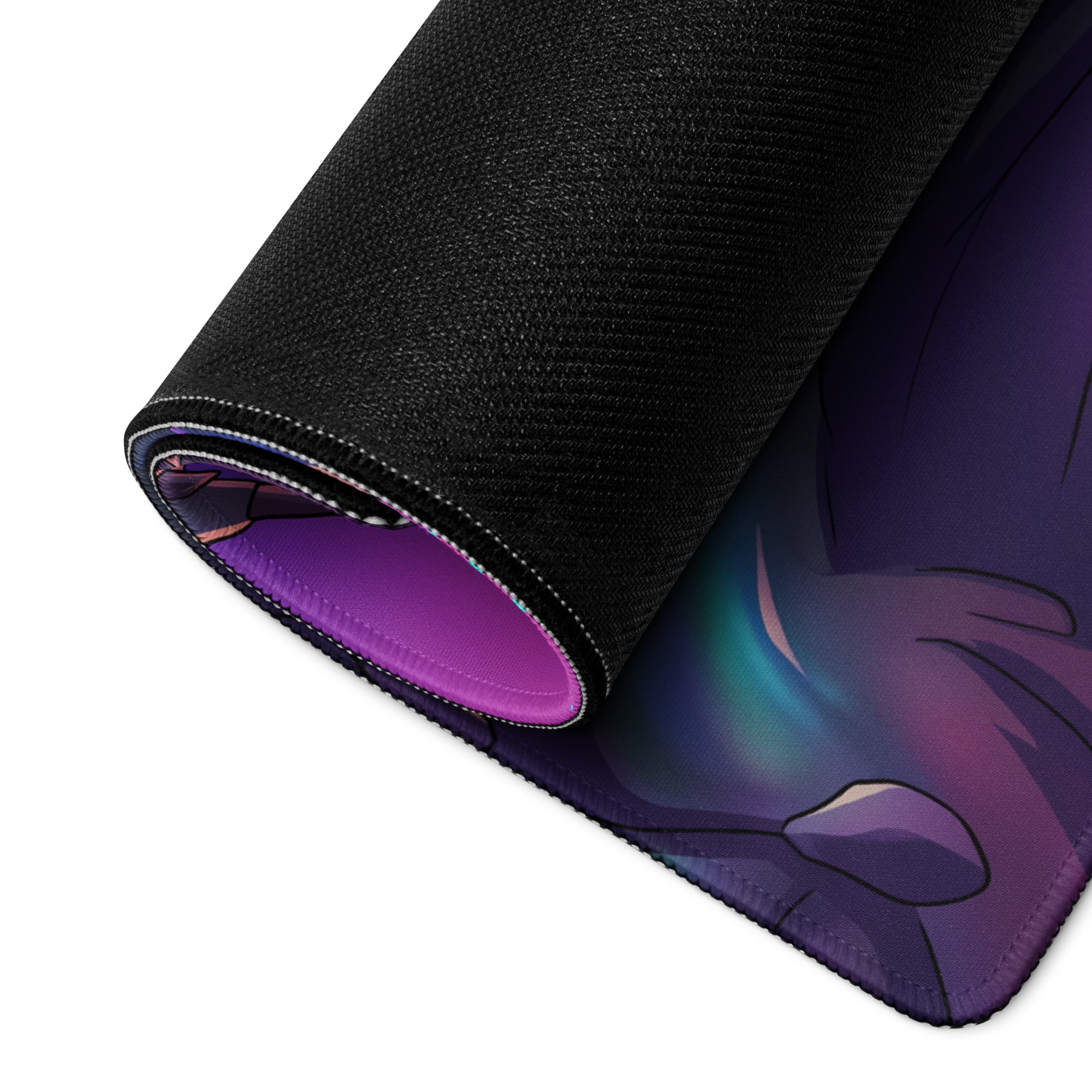 Vaporwave dragon mouse pad black and purple anime-themed textured surface neon pink purple blue gaming mat