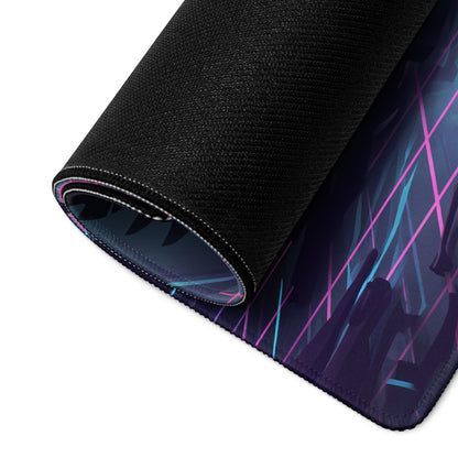 Neon vaporwave winged pad black gaming mousepad with vibrant neon pink and cyan geometric design on dark background