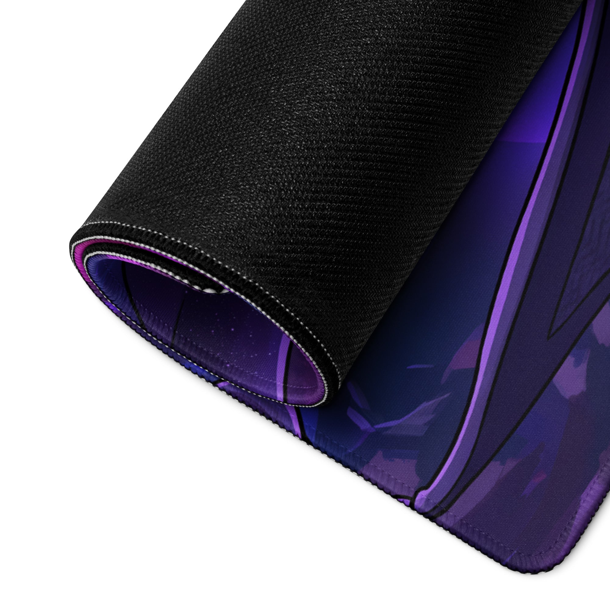 Black and purple vaporwave neon anime mouse pad with textured surface featuring anime style digital art design