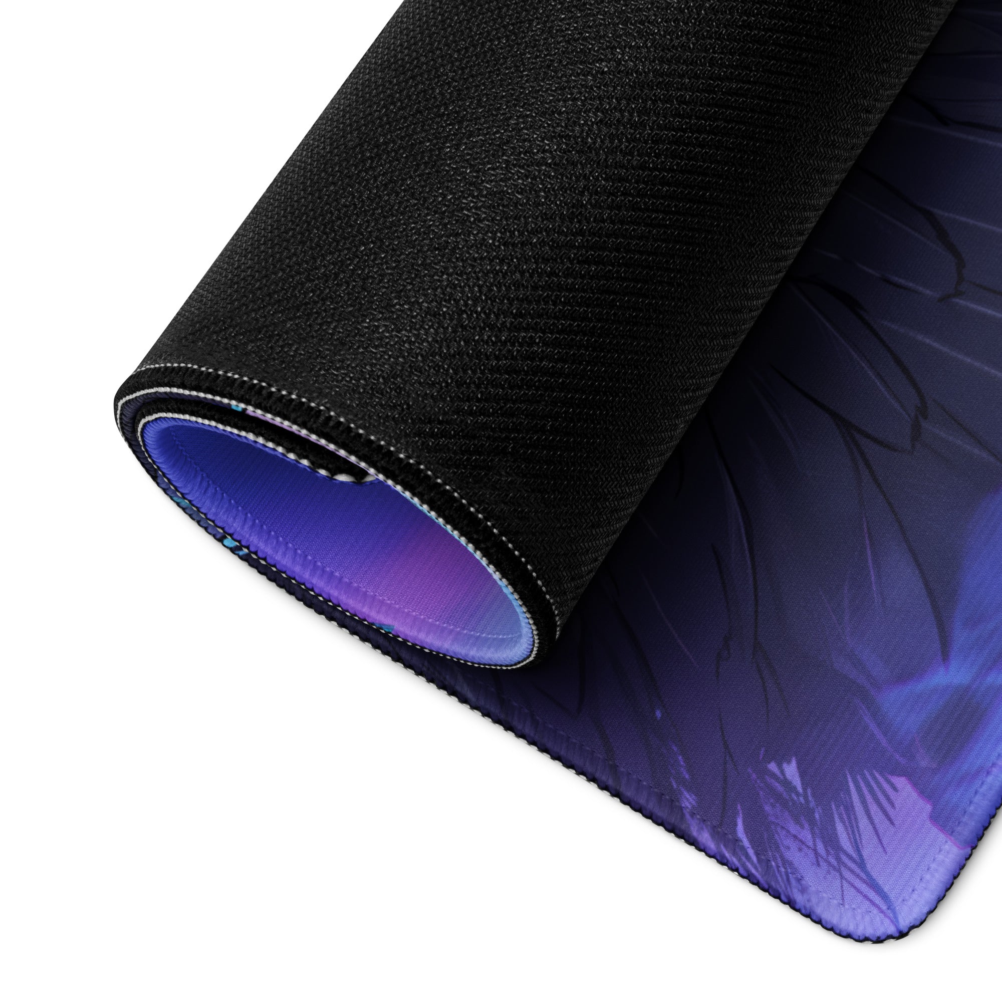Neon Dragon vaporwave gaming mousepad with black and purple gradient and textured surface for cyberpunk desk decor