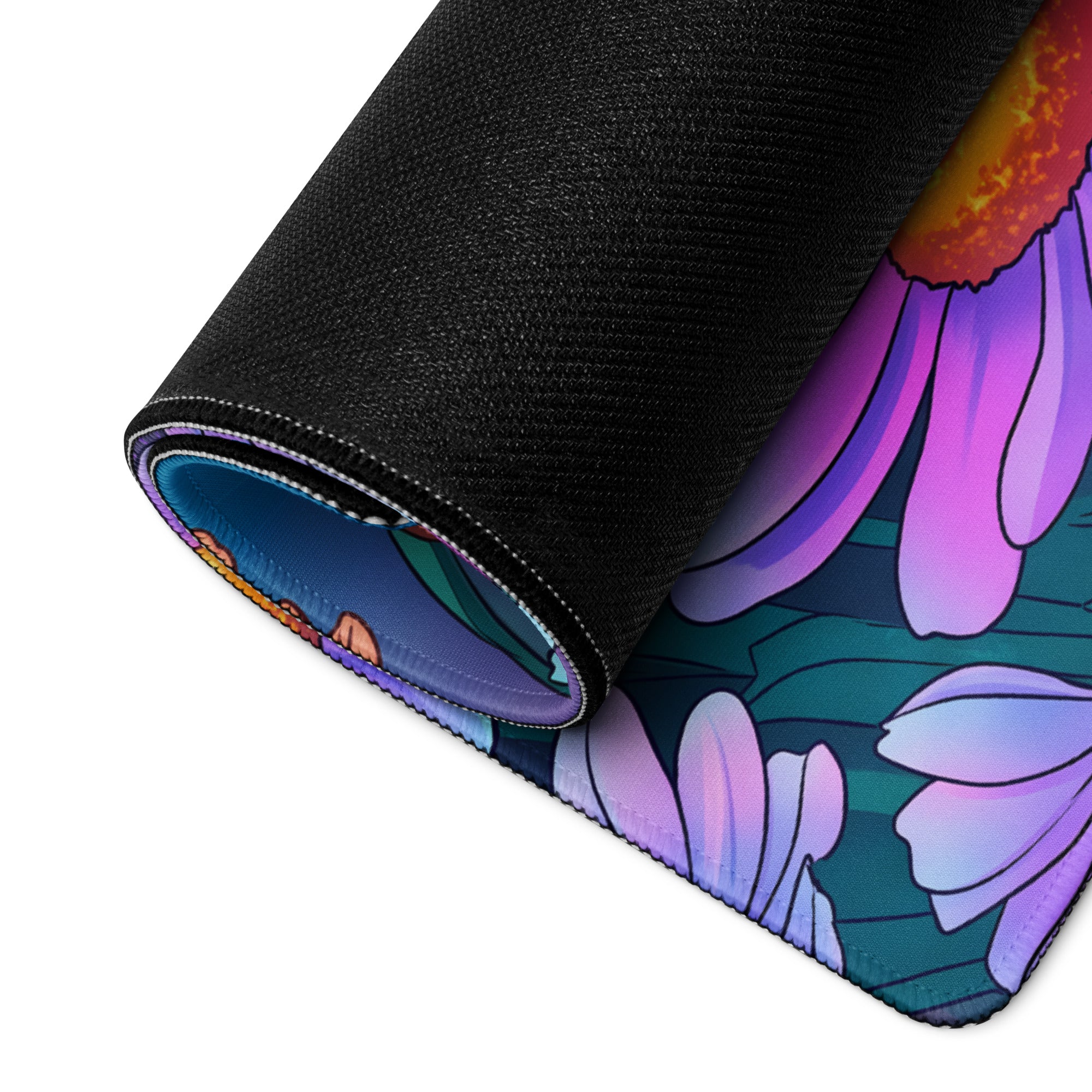Vaporwave Floral Neon Mouse Pad - Daisies Purple Blue Neon Desk Vaporwave Vibrant Retro Synthwave Floral Desk Pad