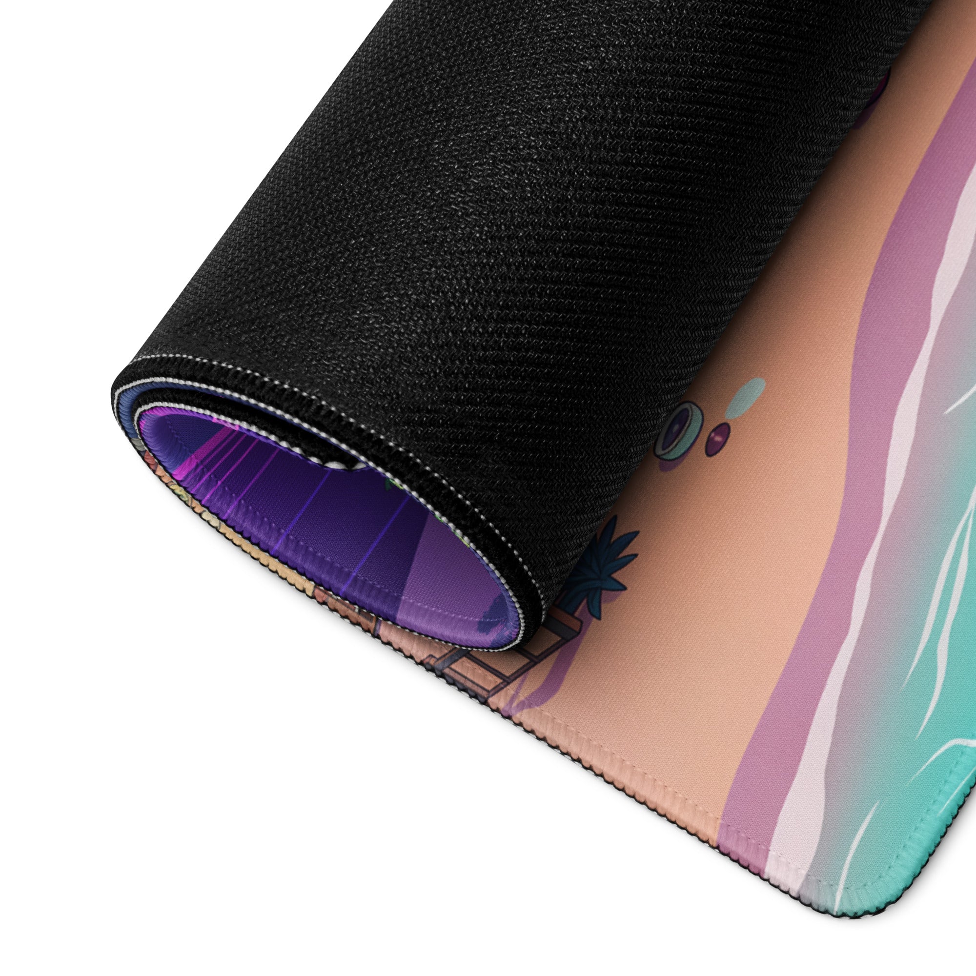 Vaporwave Beachscape Mouse Pad - Mouse Pad Purple Pink Cyan Home Office Dreamy Neon Retro Aesthetic Digital Illustration