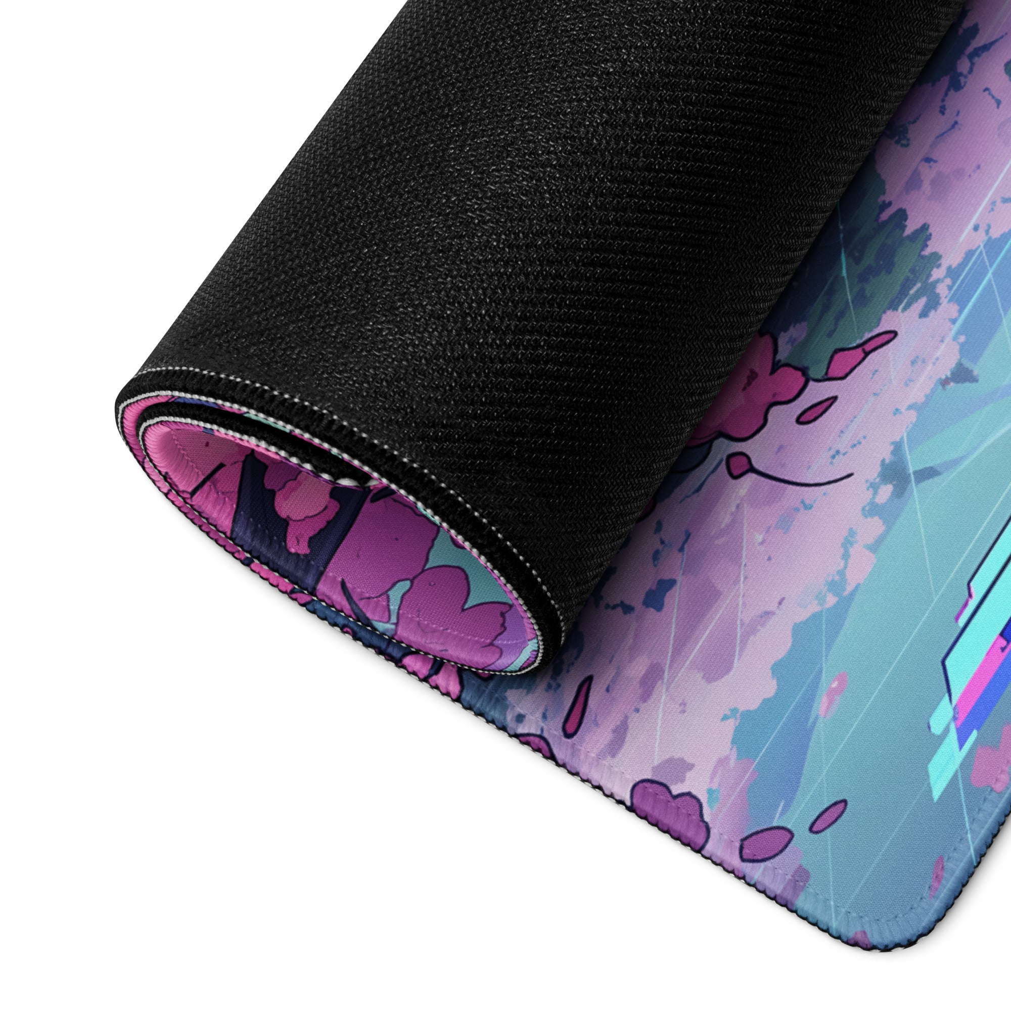 Vaporwave Sakura Night Pad - Gaming Mouse Pad Pink Purple Teal Vaporwave Dreamy Retro Neon Decor Cyberpunk Digital Art