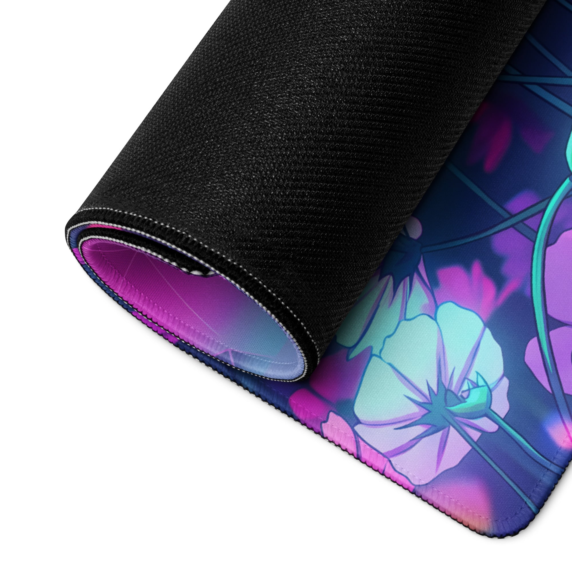 Neon Bloom Vaporwave Desktop Pad - Vaporwave Floral Mouse Pad Pink Purple Desk Gaming Neon Dreamy Neon Mood Desk Decor