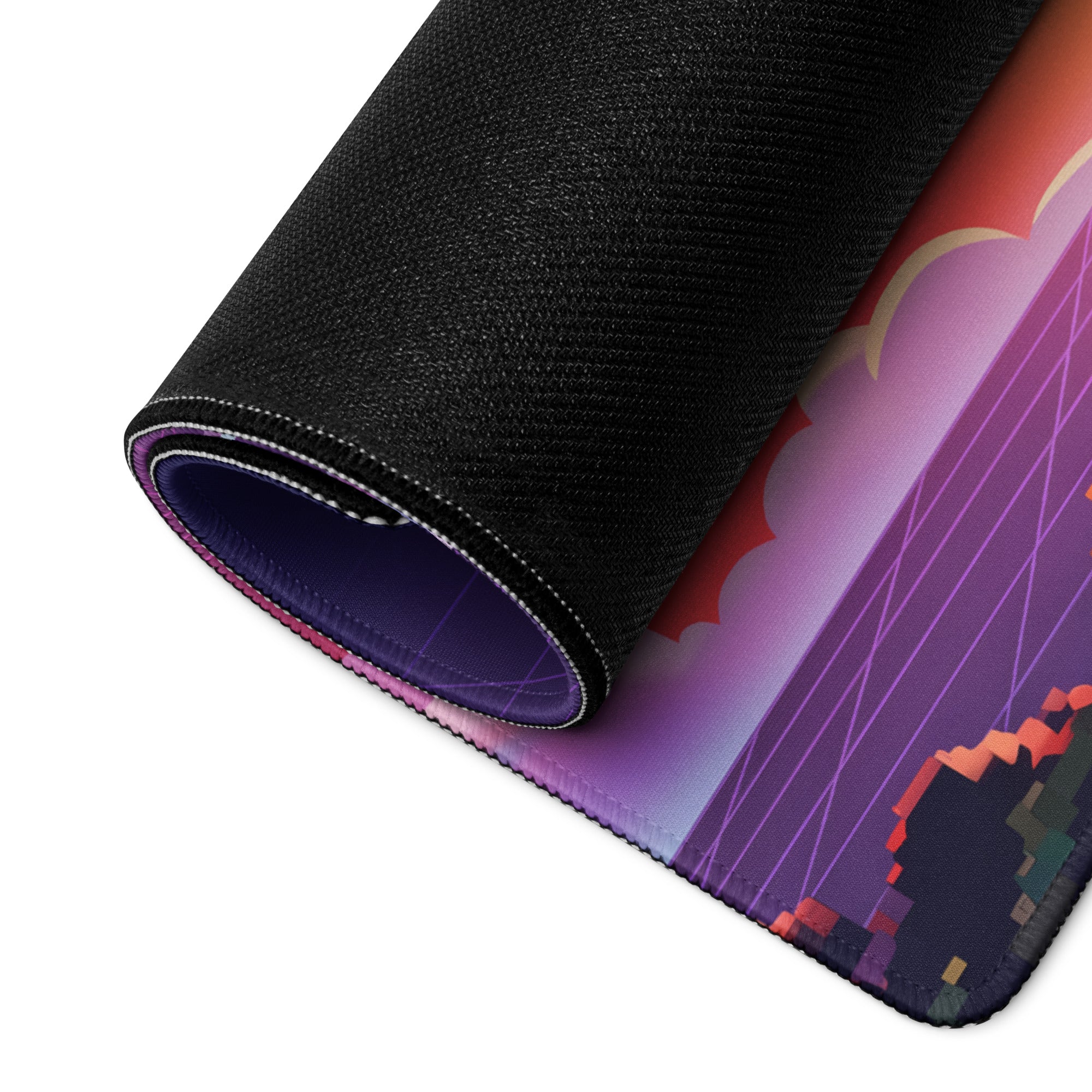 Vaporwave Nightscape Desk Pad - Gaming Mouse Pad Desk Mat Purple Gradient Vaporwave Dreamy Retro Mood Neon Cyberpunk