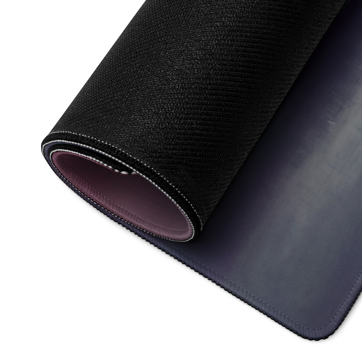 Black textured mitsubishi lancer evolution inspired alpine carbon evo x widebody desk mat with purple gradient back and stitched edges