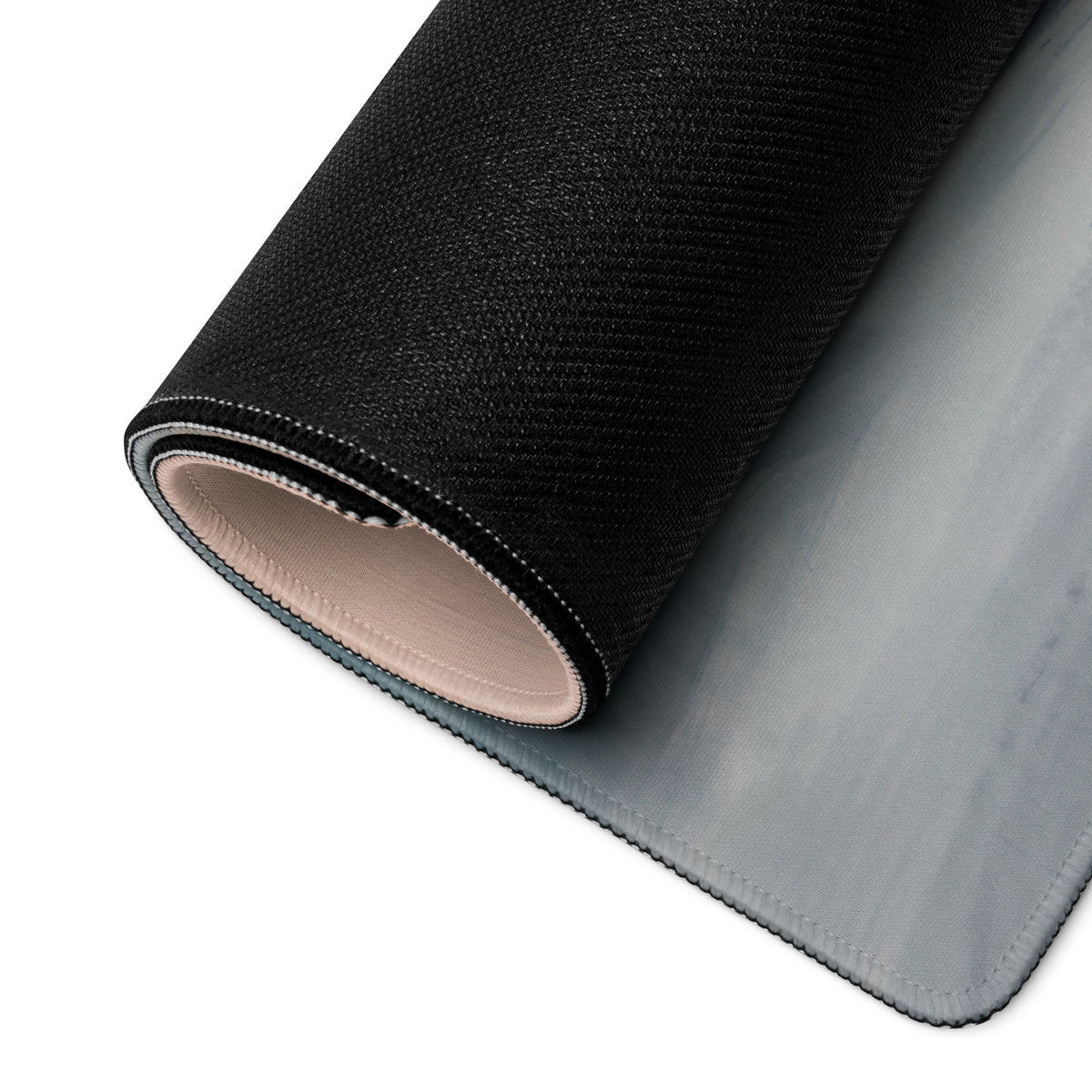 Black textured xl gaming mousepad with gray stitched edges and underside inspired by ford gt speed yellow heritage