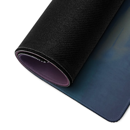 Black textured lamborghini revuelto inspired giallo desk pad with blue gradient underside and stitched edges