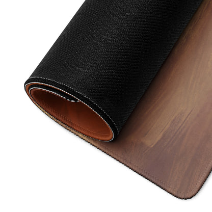 Black and brown leather audi r8 inspired sepang blue desk pad with textured and smooth wood grain finishes