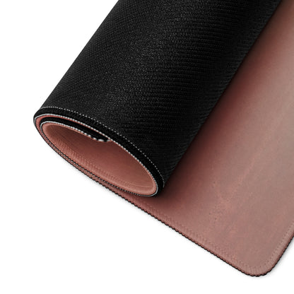 Porsche 911 gt3 inspired sky blue desk mat with black textured outer layer and soft rose gold inner lining rolled neatly