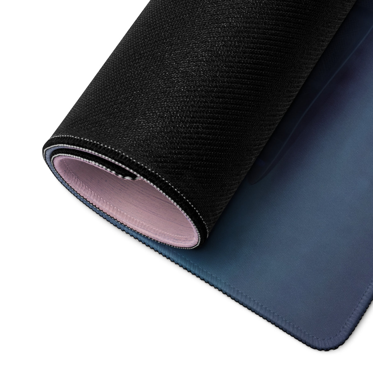 Black textured mousepad with soft pink inner lining and navy blue outer surface mclaren 720s gt3 neon track desk pad
