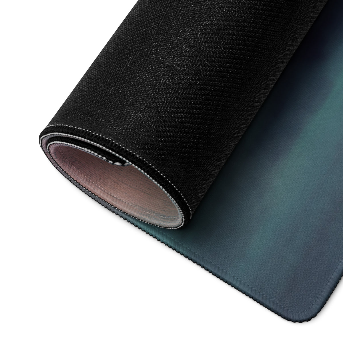 Ferrari 812 superfast inspired giallo sunset desk pad with black textured mousepad and teal to blue gradient surface