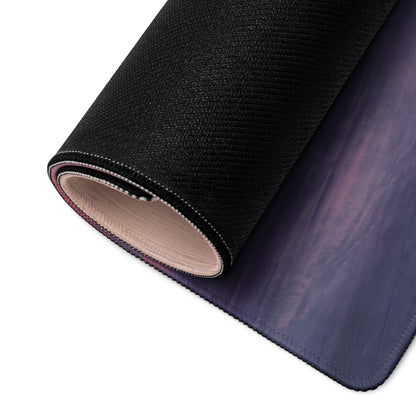 Black textured xl gaming mouse mat with stitched edge and gradient purple blue design inspired by Porsche 911 GT3 RS