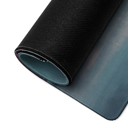 Black textured Apollo IE inspired midnight violet desk pad with teal stitched edges and ultra-glide underside gaming mouse mat