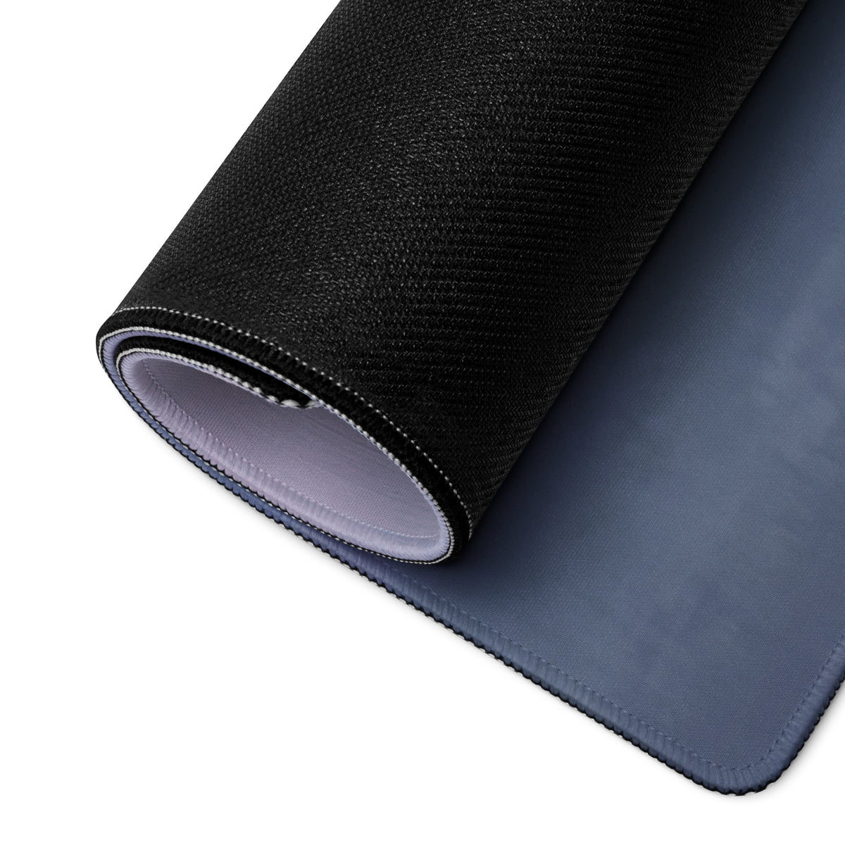 Black textured ferrari 488 pista inspired rosso mist desk mat with soft blue underside and stitched edges mousepad
