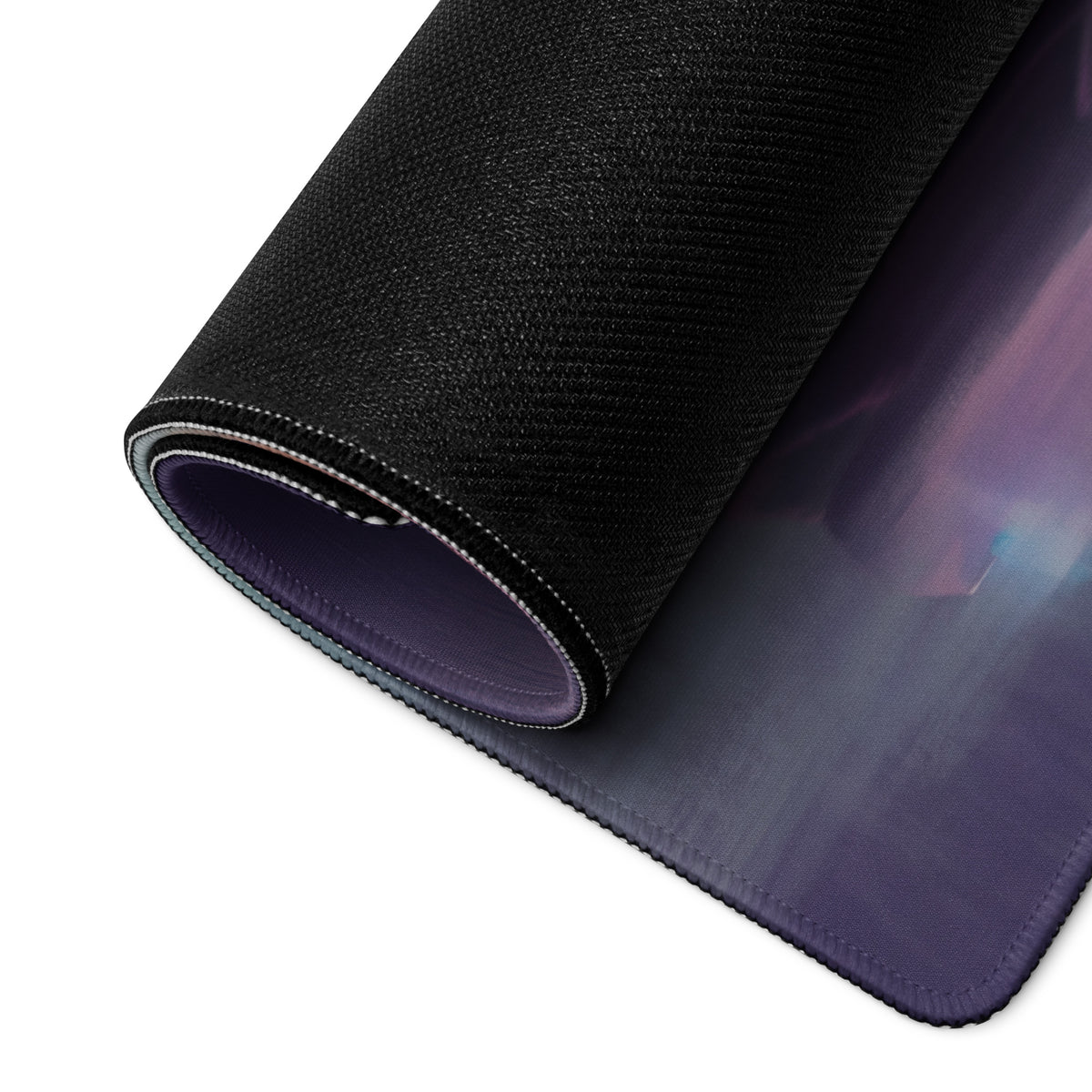 Black textured mousepad with vibrant purple and blue cosmic design lamborghini huracán inspired desk mat