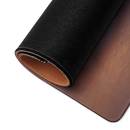 Lamborghini huracán sto inspired gulf edition desk pad with black textured outer layer and tan leather interior rolled up